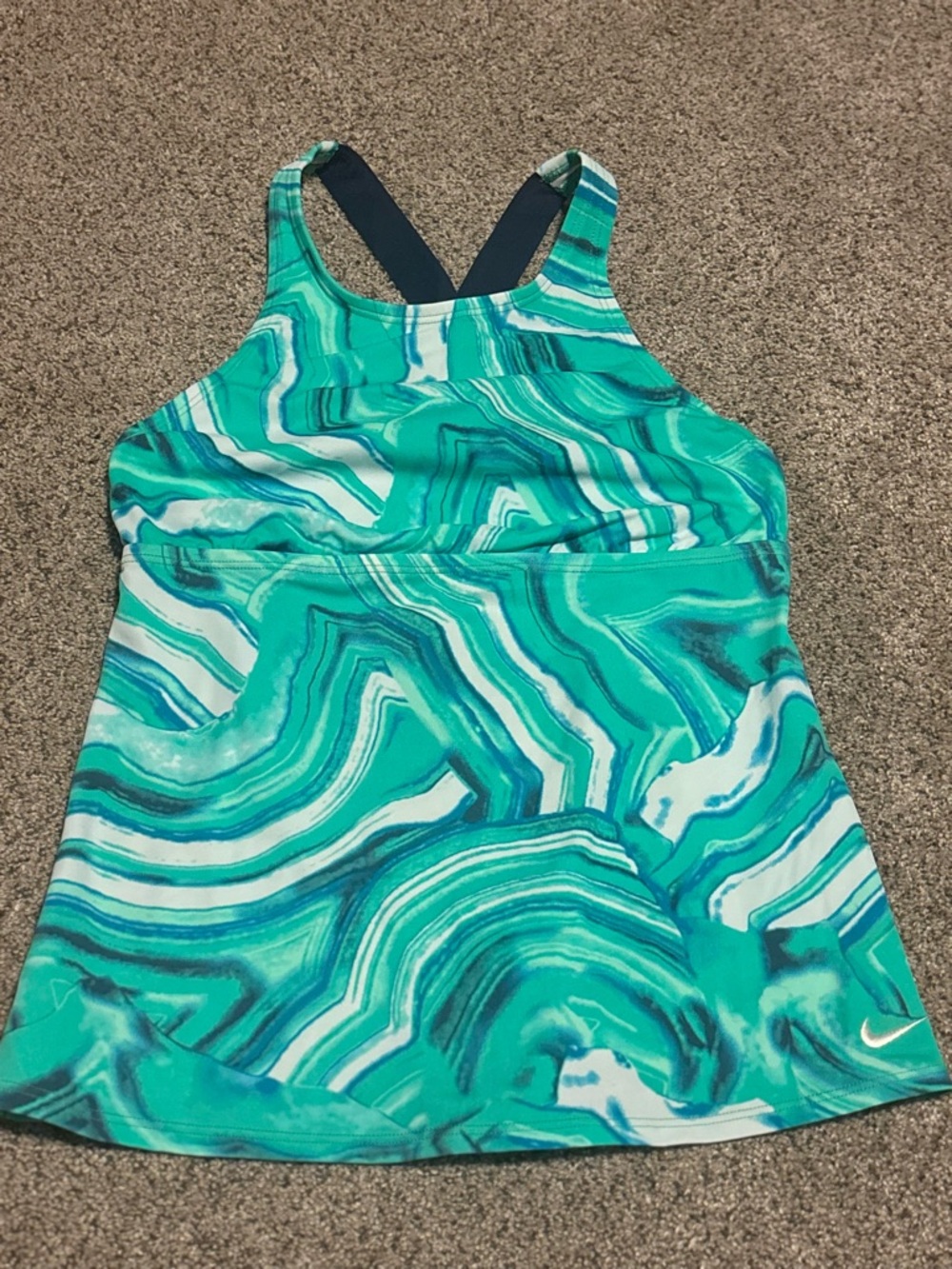 Nike Women's Teal & Aqua Marble-Print One-Piece Swim Tank